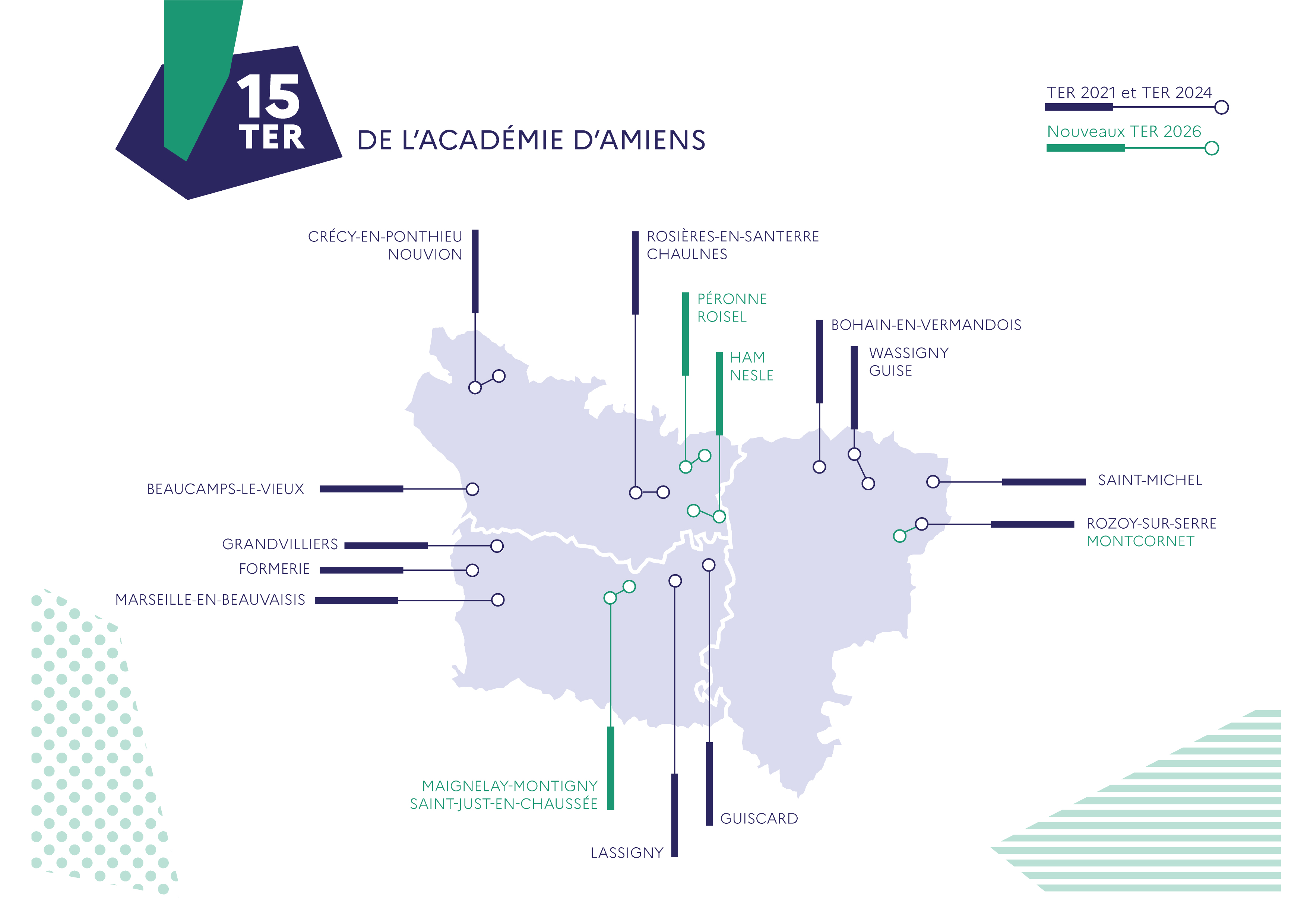 Carte des TER académie Amiens