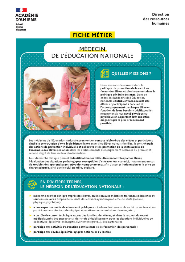 Fiche métier : médecin de l'éducation nationale